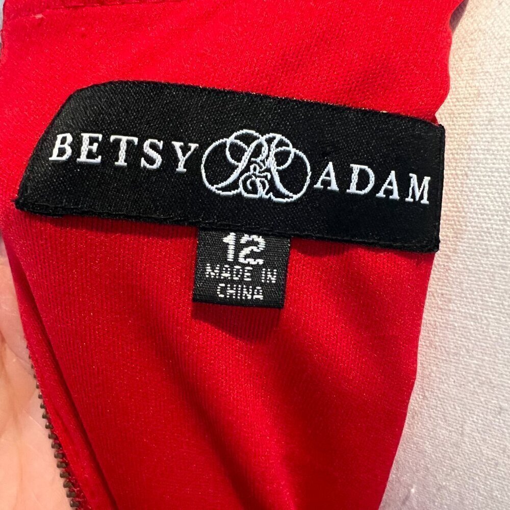 Betsy & Adam Red Crochet Lace Tulip Illusion Hem Cocktail Dress, Size 12 - Picture 15 of 16